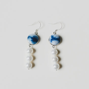 Indigo Tie-Dye & Pearl Drop Earrings