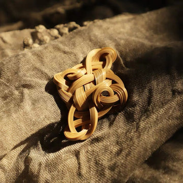 Handwoven Bamboo Ruyi Knot Brooch - Symbol of Blessing and Harmony